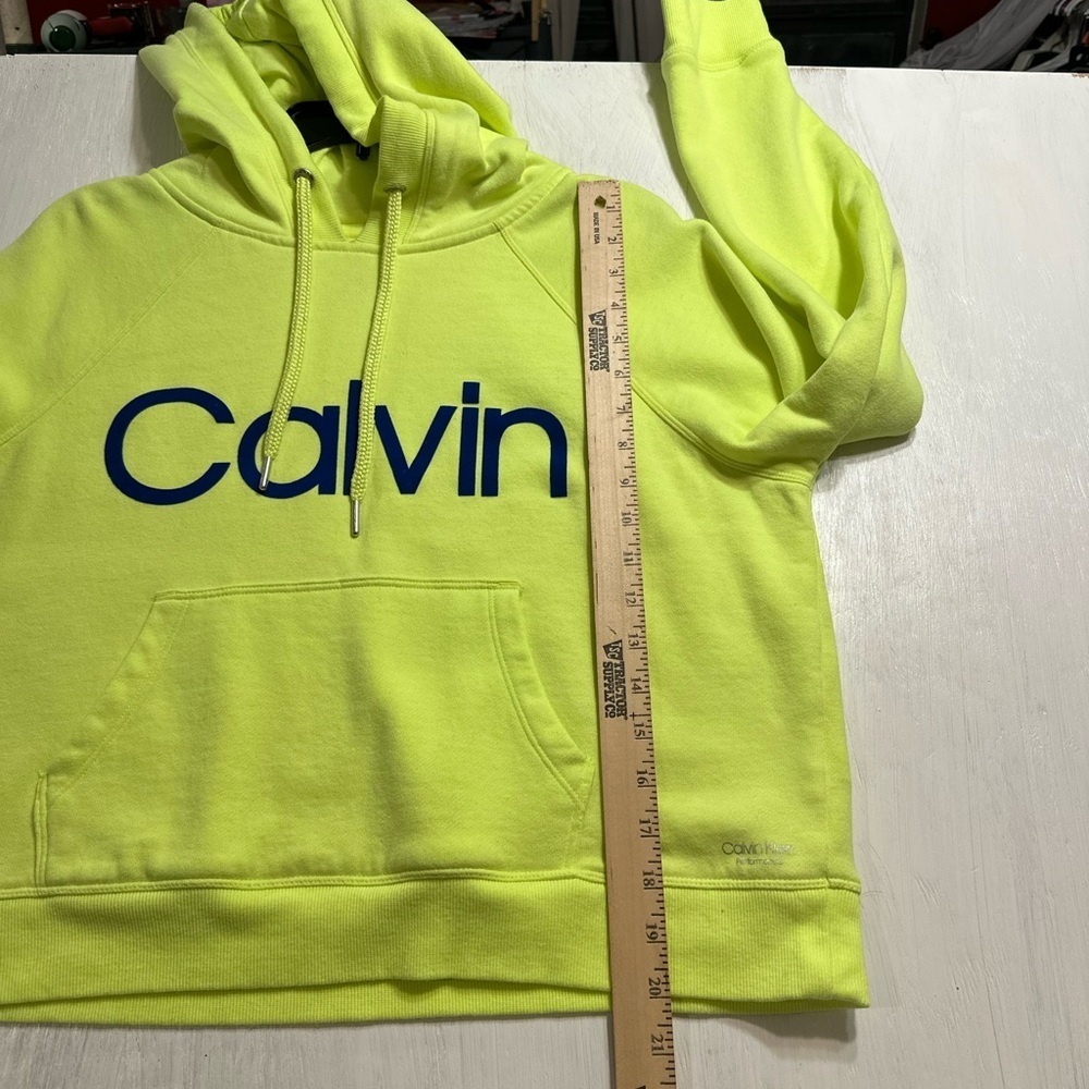 Calvin Klein Performance Hoodie Women’s M Neon Yellow Logo Pullover Sweatshirt - Picture 3 of 7